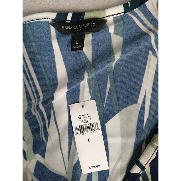 Banana Republic Wrap Dress Women's Large Short Sleeve Surplice Front Blue GReen - Picture 7 of 11